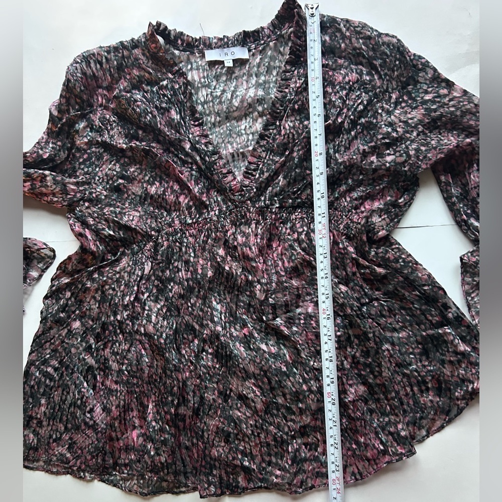 IRO Eleen Silk blend Blouse Ruffles Bell Sleeves Floral print pattern S 34 small - Picture 6 of 10